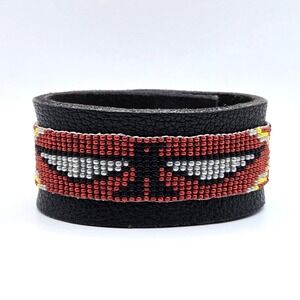 Handmade‎ Leather Beaded Cuff Bracelet Southwestern Native American Style